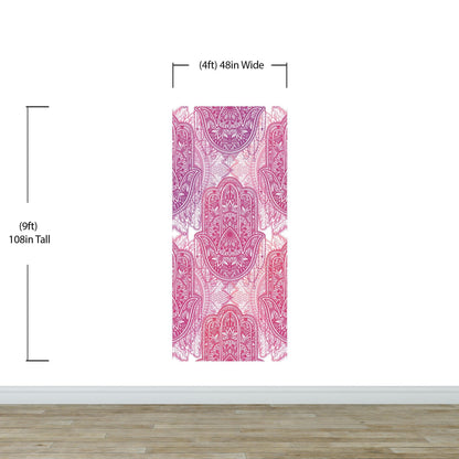 Large Floral Mandala Wall Art Wallpaper. Pink and Purple Ornament Design Peel and Stick Wall Mural. #6384