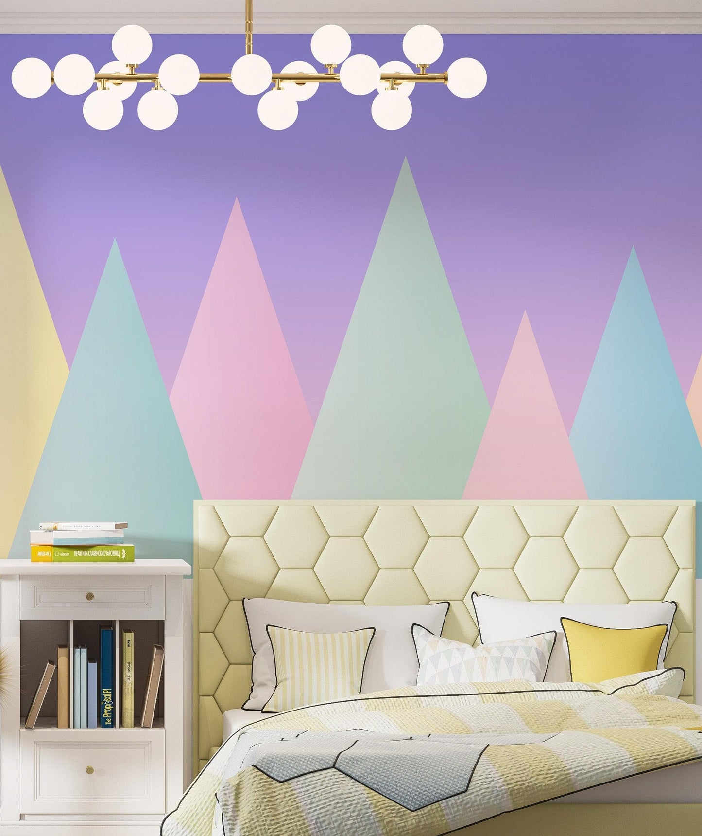 Geometric Triangular Mountain Wall Mural. Pastel Color Peel and Stick Wallpaper. #6388