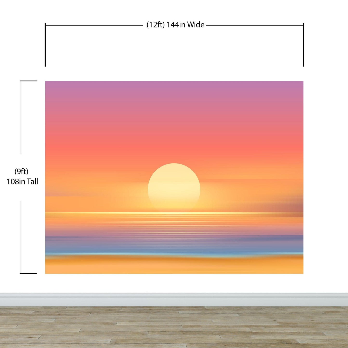 Orange Sunset Over Beach Wall Mural. Blurred Abstract Sunset Over Coastline. #6393