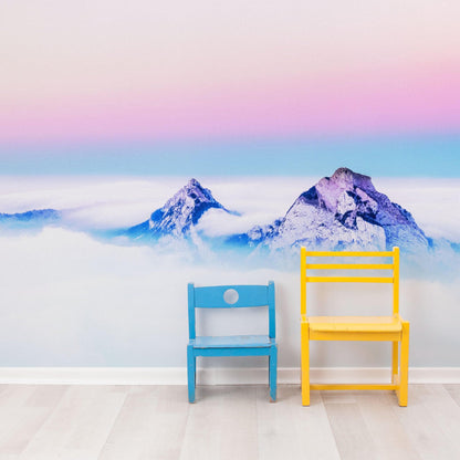 Pastel Color Mountain View on Top of Clouds Wall Mural. Peel and Stick Wallpaper / Removable Wall Mural. #6402