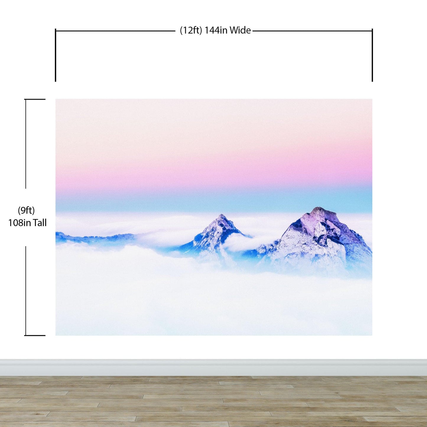 Pastel Color Mountain View on Top of Clouds Wall Mural. Peel and Stick Wallpaper / Removable Wall Mural. #6402