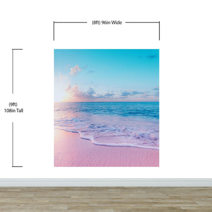 Pastel Color Sunset over Paradise Beach Wall Mural. Pastel Pink and Blue Color Scheme Peel and Stick Wallpaper. #6404