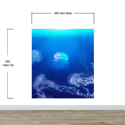 Jellyfish Floating Underwater Wall Mural. Deep Blue Ocean Peel and Stick Wallpaper. #6405