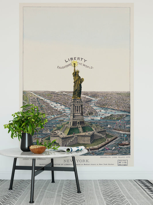 Vintage Illustration of the Statue of Liberty Wall Mural. The Great Bartholdi Statue, Liberty Enlightening the World Peel and Stick Wallpaper. #6409