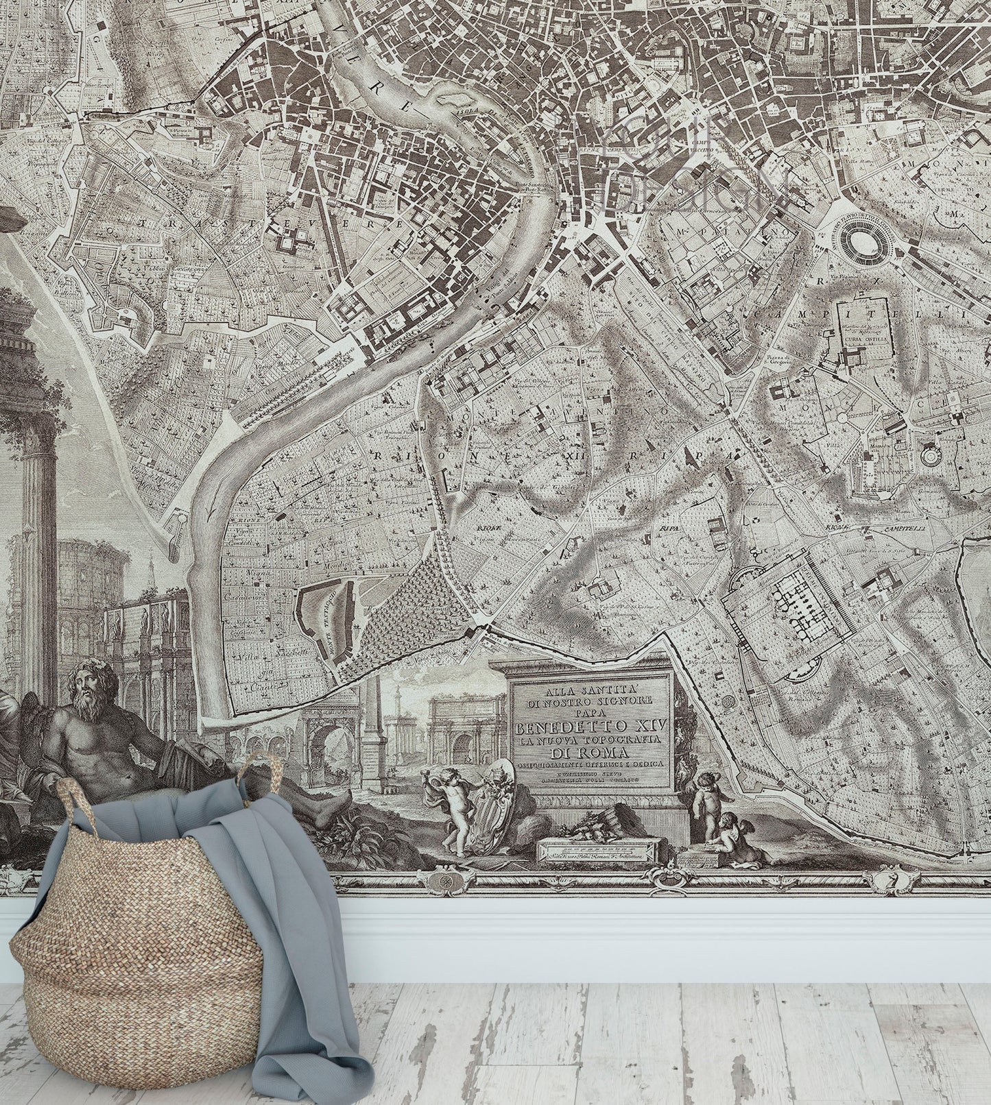 Vintage Old Map of Rome Italy Wall Mural. The Large Plan of Rome Peel and Stick Wallpaper. #6412