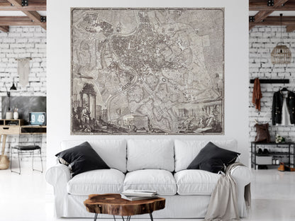 Vintage Old Map of Rome Italy Wall Mural. The Large Plan of Rome Peel and Stick Wallpaper. #6412