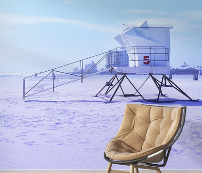 Lifeguard Tower on Pensacola Beach Wall Mural. Pastel Color Theme Peel and Stick Wallpaper. #6415