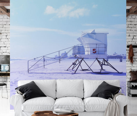Lifeguard Tower on Pensacola Beach Wall Mural. Pastel Color Theme Peel and Stick Wallpaper. #6415
