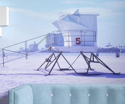 Lifeguard Tower on Pensacola Beach Wall Mural. Pastel Color Theme Peel and Stick Wallpaper. #6415