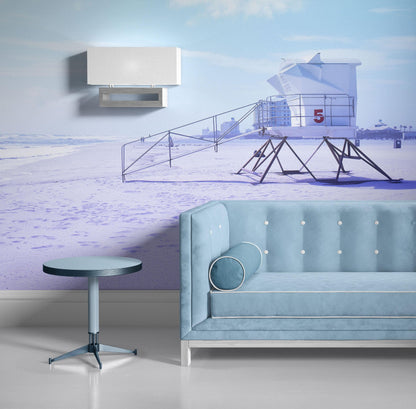 Lifeguard Tower on Pensacola Beach Wall Mural. Pastel Color Theme Peel and Stick Wallpaper. #6415