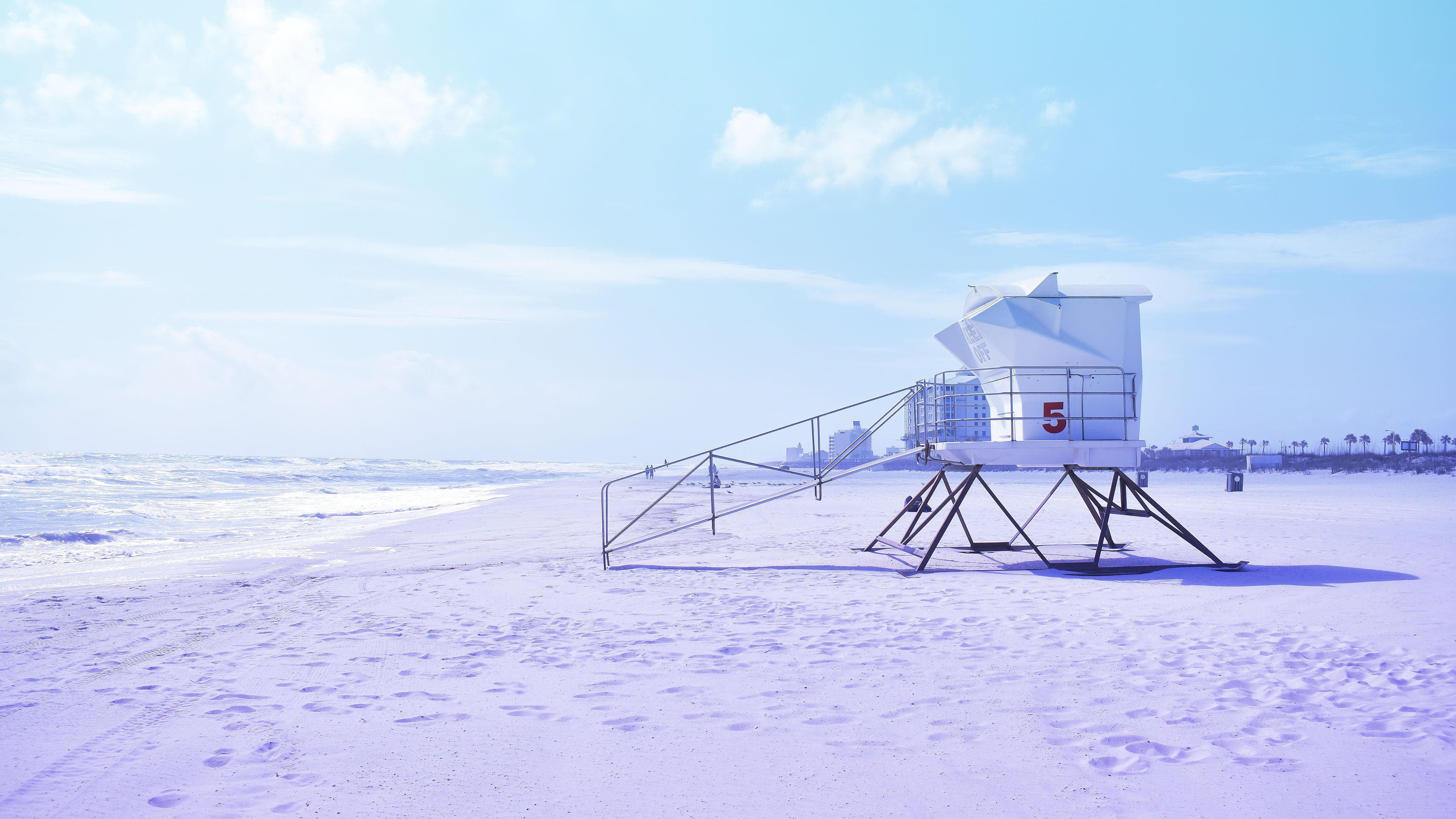 Wallpaper ID: 205700 / lifeguard hut on the sand beach in miami on a day  with storm clouds, lifeguarded 4k wallpaper free download