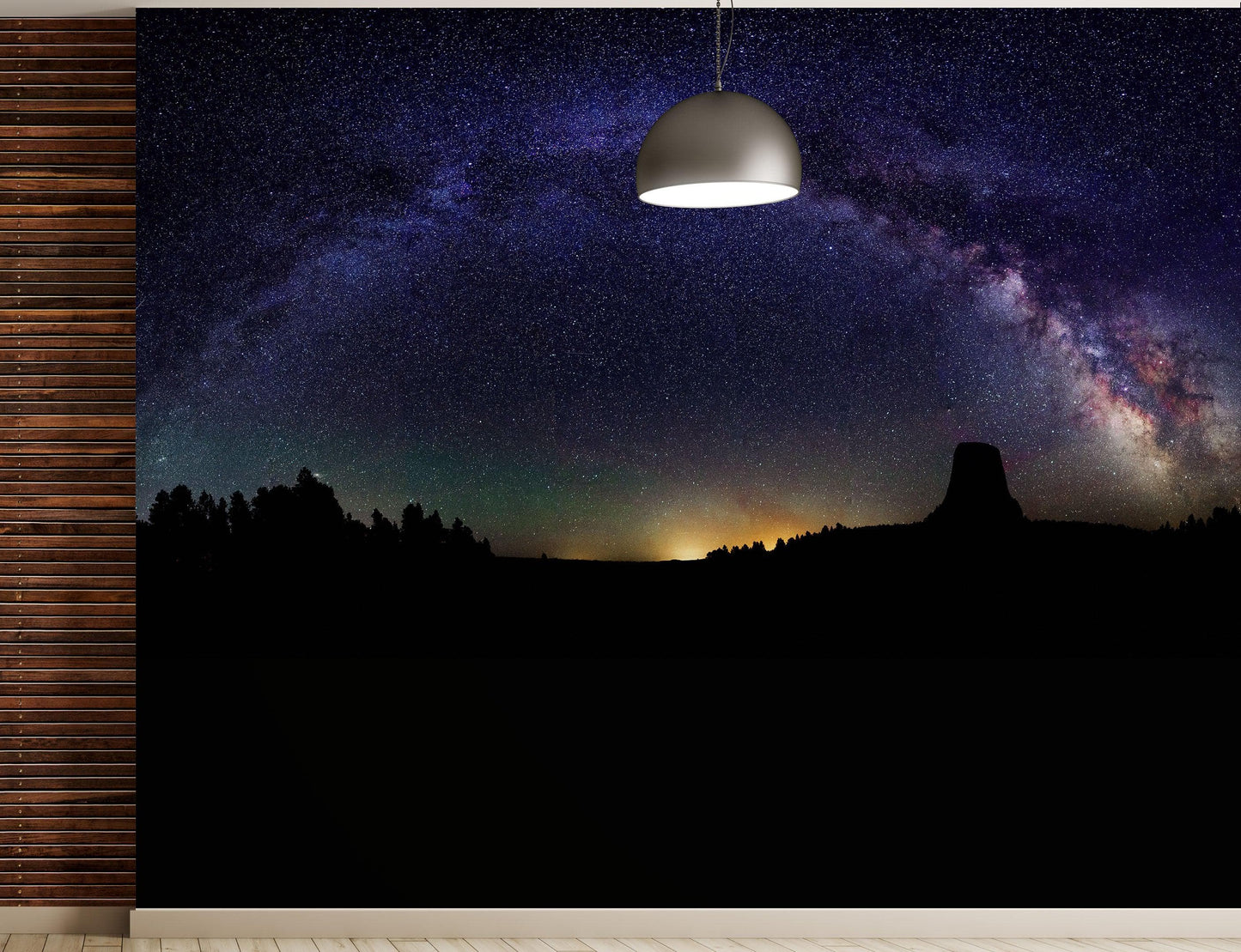 Milky Way Galaxy Stars Wall Mural. Starry Night Over Devils Tower National Monument Park. #6416