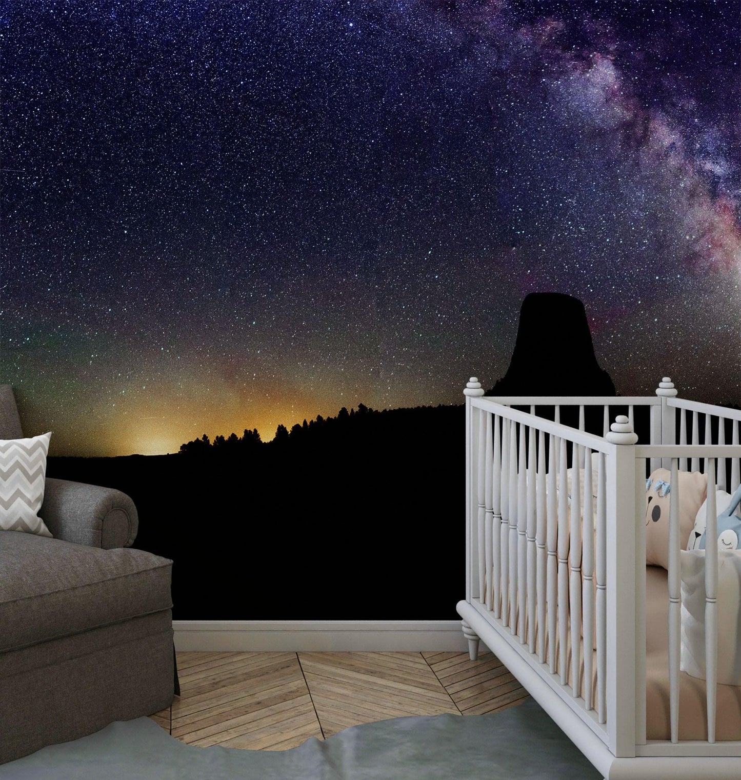 Milky Way Galaxy Stars Wall Mural. Starry Night Over Devils Tower National Monument Park. #6416