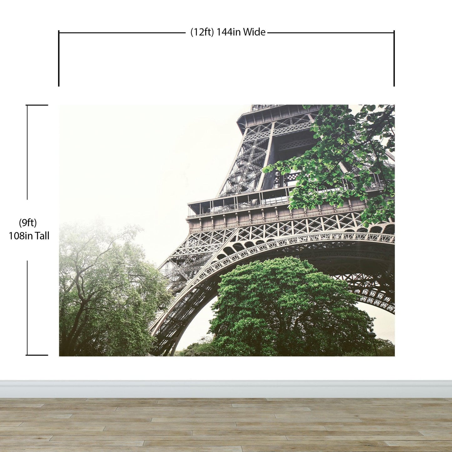 Eiffel Tower Wallpaper Mural Peel and Stick. Low Angle View of Eiffel Tower / Paris France / European Vintage Style Decor. #6427