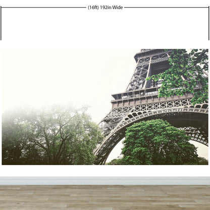 Eiffel Tower Wallpaper Mural Peel and Stick. Low Angle View of Eiffel Tower / Paris France / European Vintage Style Decor. #6427
