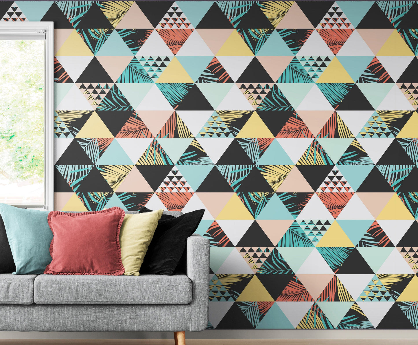Triangle Geometric Abstract Palm Tree Leaves Pattern Wall Mural. #6431