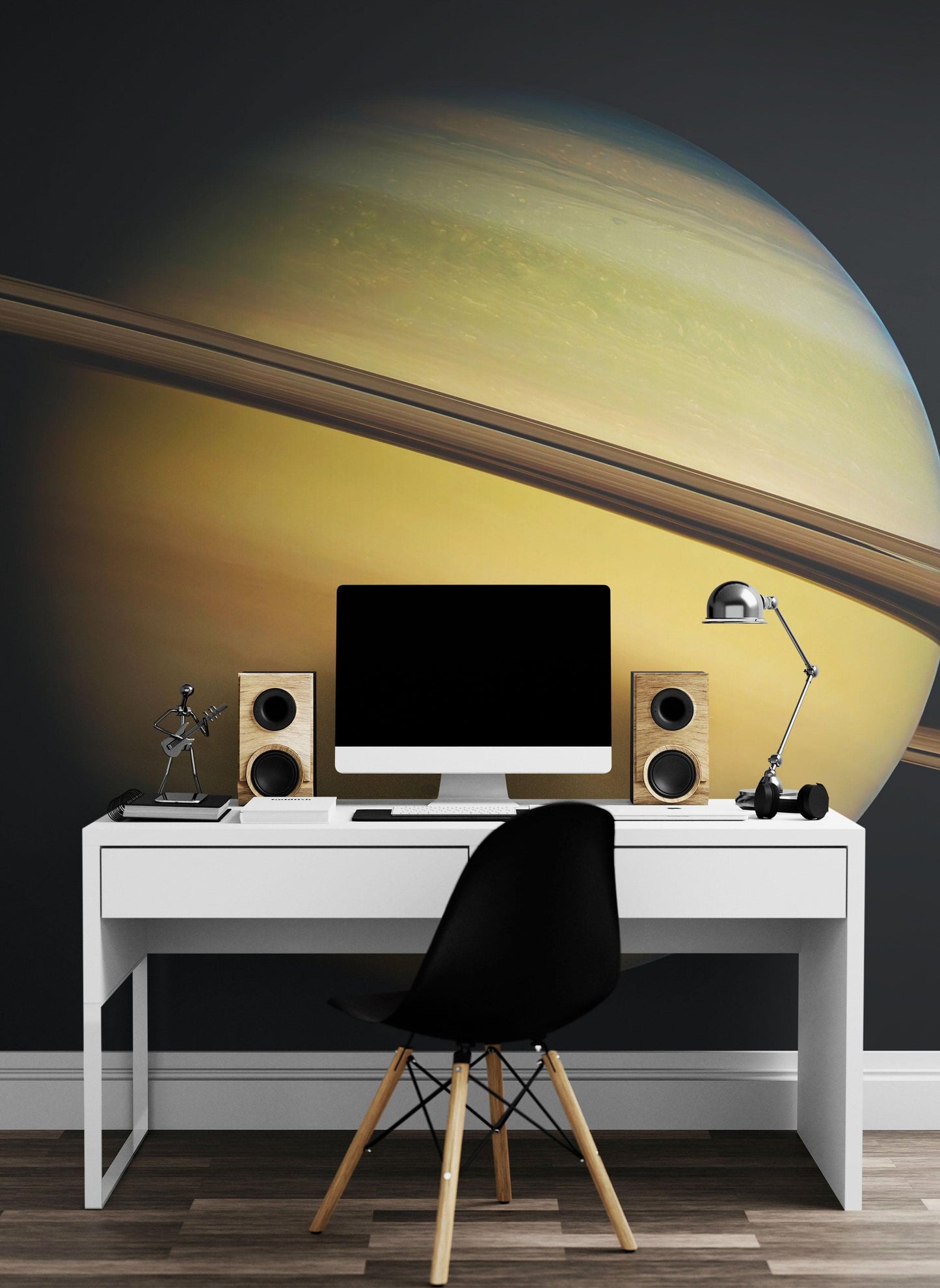 Rings of Saturn Wall Mural. Space theme peel and stick wallpaper. #6432