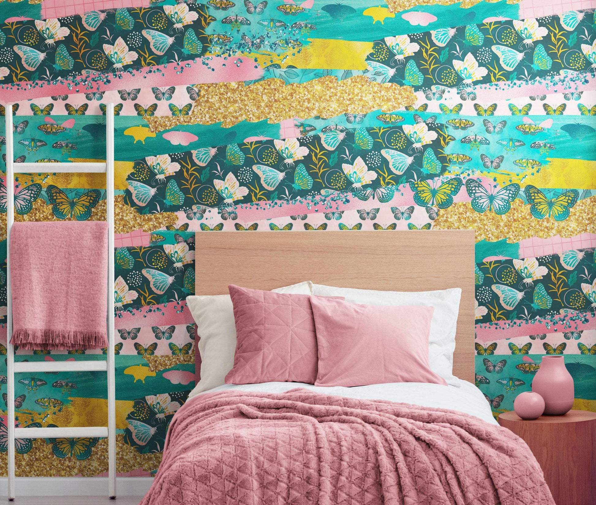 Soft retro butterflies on pink vectorial custom wall mural