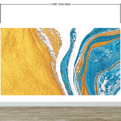 Abstract Bright Color Ink Splotch Pattern Wall Mural. Gold, White and Blue. #6439