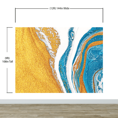 Abstract Bright Color Ink Splotch Pattern Wall Mural. Gold, White and Blue. #6439