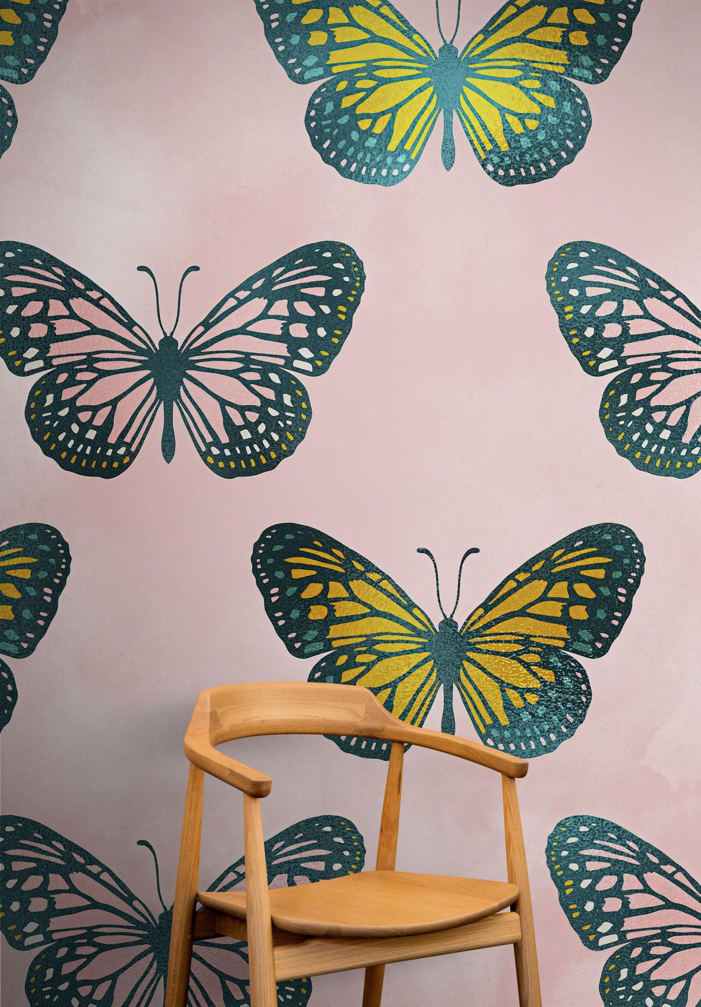 Large Butterfly Pattern on Pink Background Wall Mural. Bedroom, Nursery, Home Decor. Peel and Stick Wallpaper. #6441