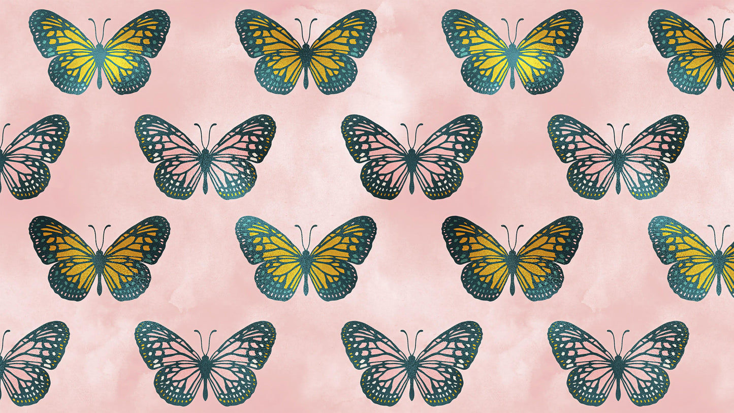 Large Butterfly Pattern on Pink Background Wall Mural. Bedroom, Nursery, Home Decor. Peel and Stick Wallpaper. #6441