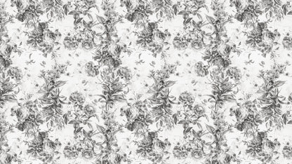 Vintage Flower Pattern Illustration Wall Mural. Black and White Peel and Stick Wallpaper. #6443