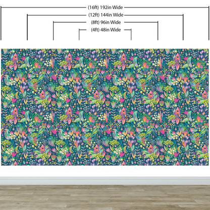 Colorful Flower Garden with Bird House Illustration Wall Mural. #6444