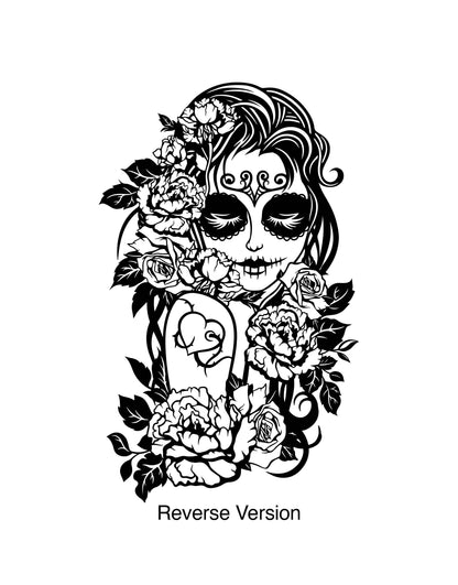 Sugar Skull Flower Girl Wall Decal. Mexican Girl Day of the Dead (Die De Los Muertos) #6450