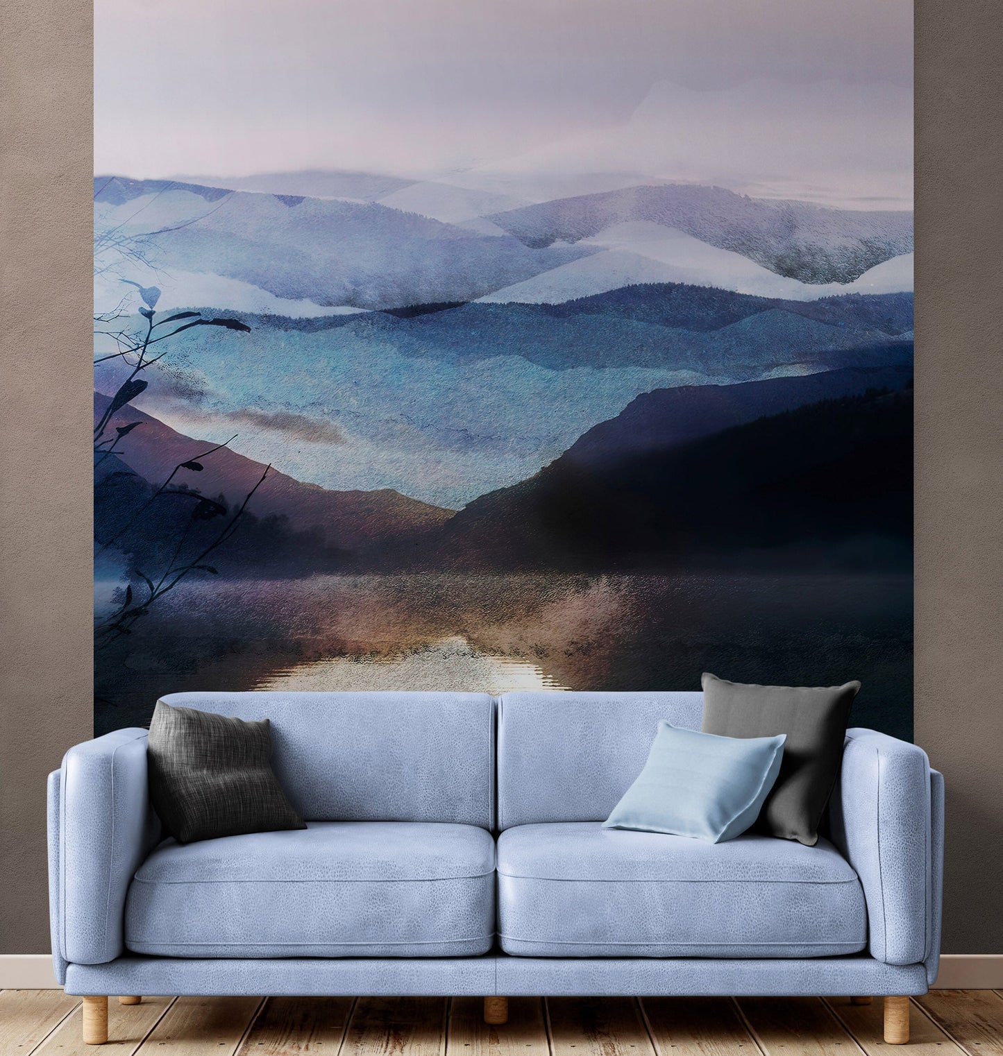 Watercolor Painting of Mountain View Retreat Wall Mural. #6464