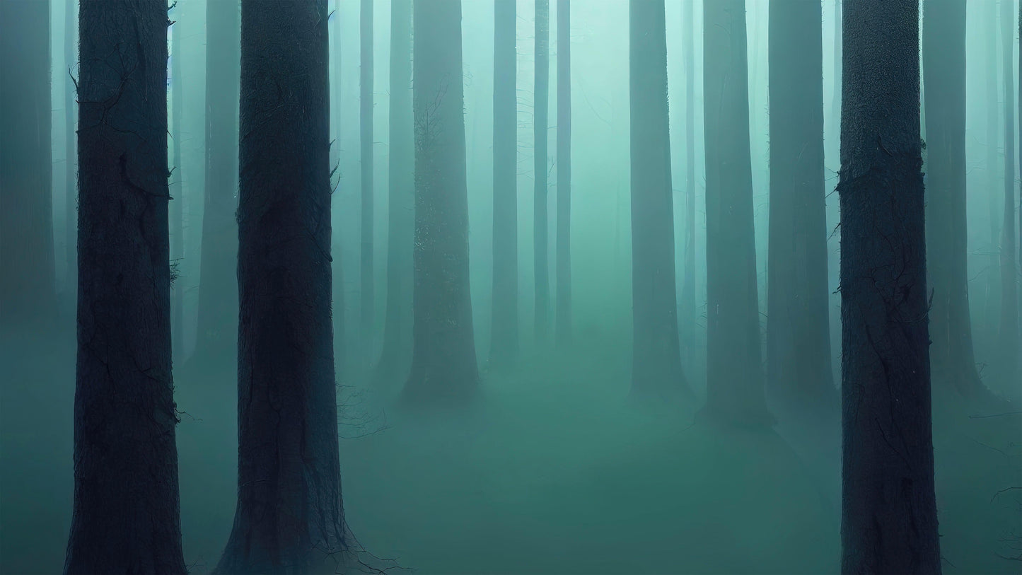 Foggy Forest Wall Mural. Emerald Green Mist Wallpaper. #6476