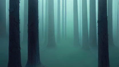 Foggy Forest Wall Mural. Emerald Green Mist Wallpaper. #6476