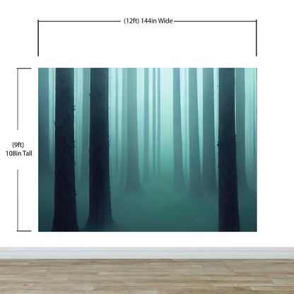 Foggy Forest Wall Mural. Emerald Green Mist Wallpaper. #6476