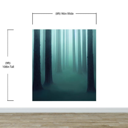 Foggy Forest Wall Mural. Emerald Green Mist Wallpaper. #6476