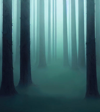 Foggy Forest Wall Mural. Emerald Green Mist Wallpaper. #6476