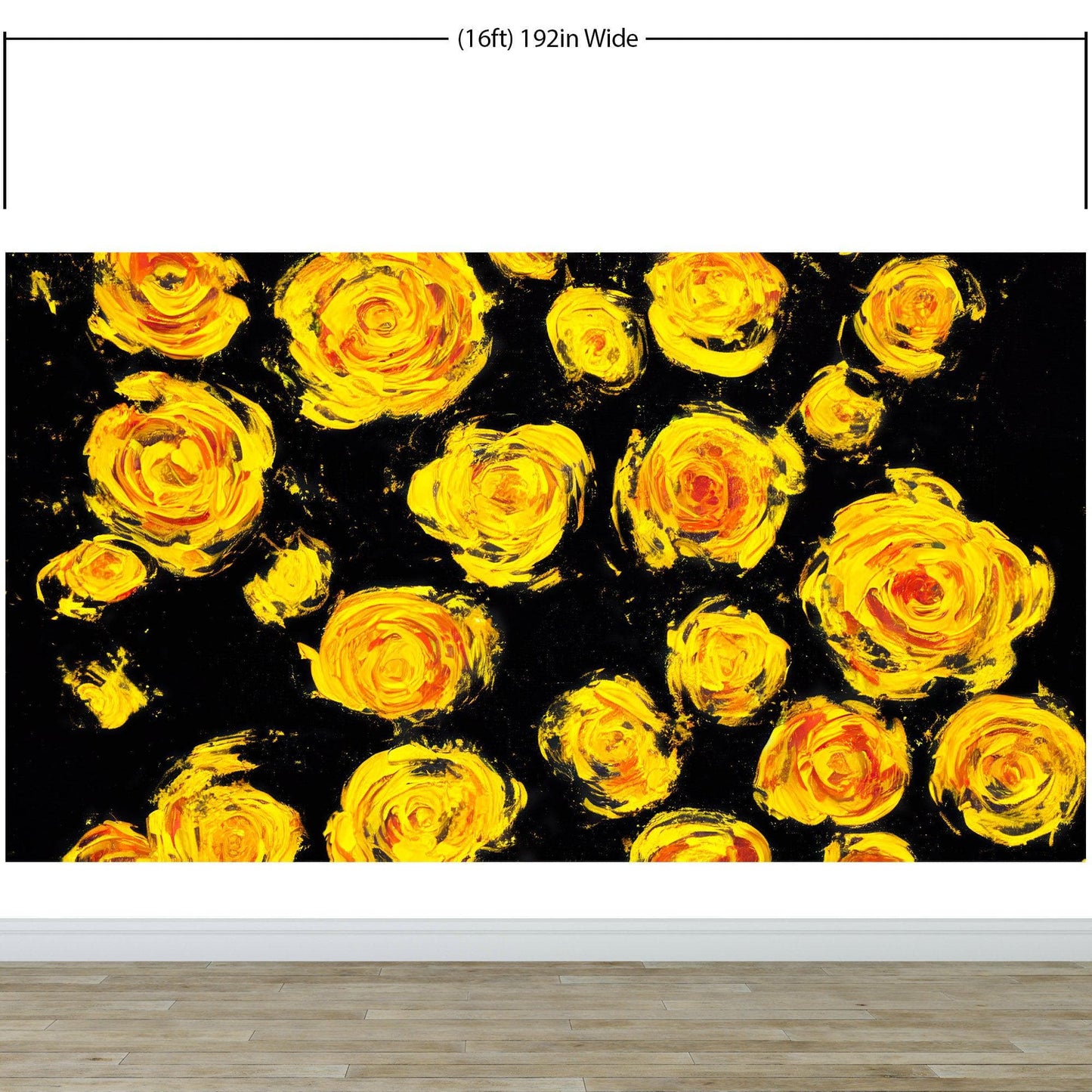 Flower Wallpaper Peel and Stick Wall Mural. Yellow Flowers on Black Background. #6499