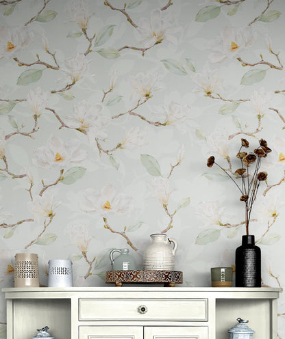 White Magnolia Wall Mural Peel and Stick Wallpaper. #6477