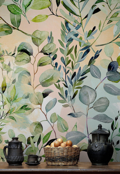 Eucalyptus Wallpaper in Pastel Color Watercolor. #6483