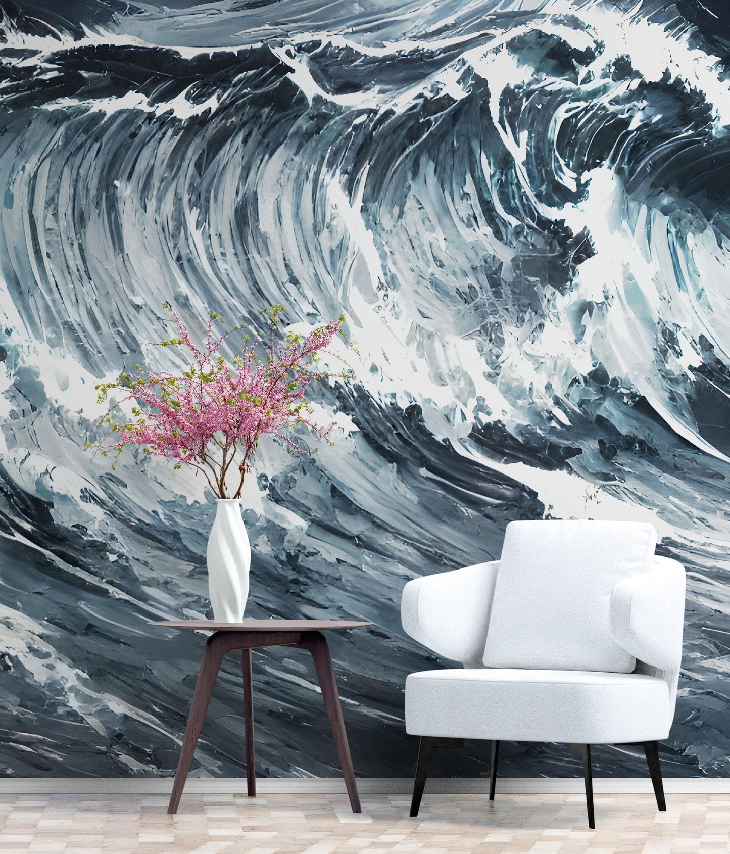 Great Wave Abstract Painting, Grey Color Scheme. #6488