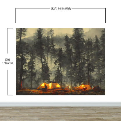 Camping Under the Stars Painting Wallpaper. Woodland Forest Wall Mural. Nature Wall Decor. #6492