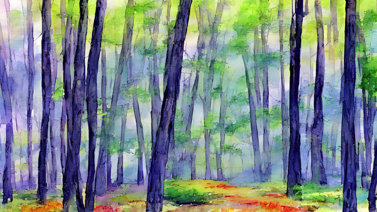 Watercolor Forest Wallpaper. Colorful Forest Peel and Stick Wall Mural. #6493
