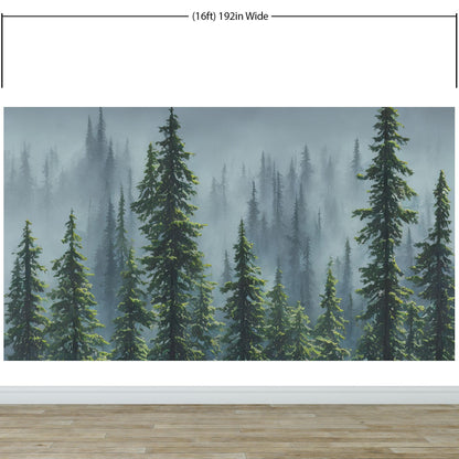 Nature Rainforest Wall Mural Wallpaper. Misty Forest Landscape. #6494