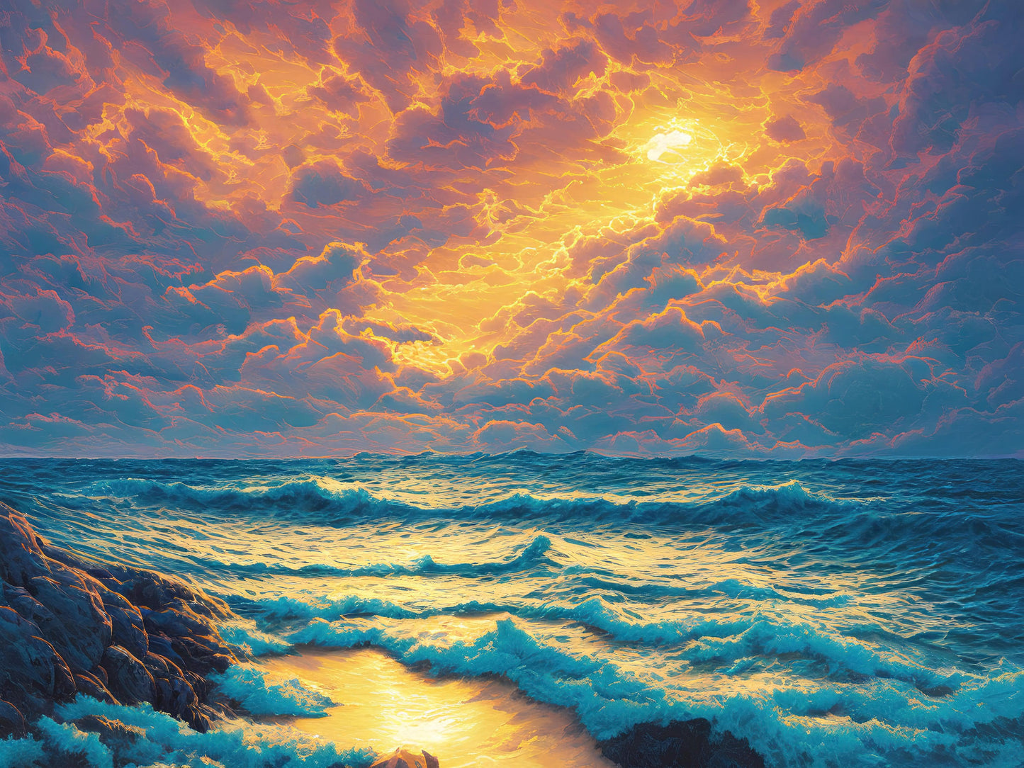 Dramatic Scene of a Sunset Over Blue Ocean Wall Mural Peel and Stick Wallpaper. #6495