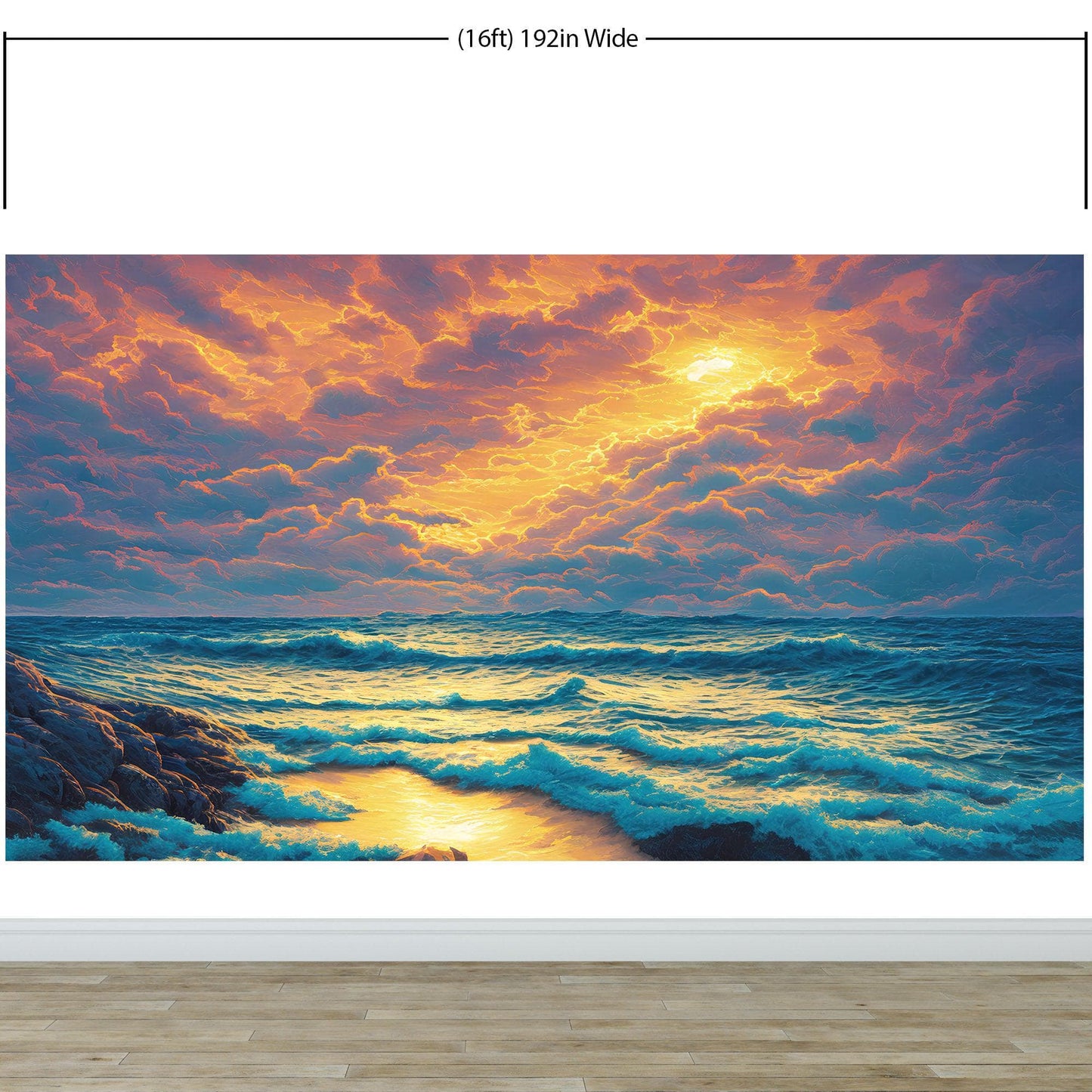 Dramatic Scene of a Sunset Over Blue Ocean Wall Mural Peel and Stick Wallpaper. #6495