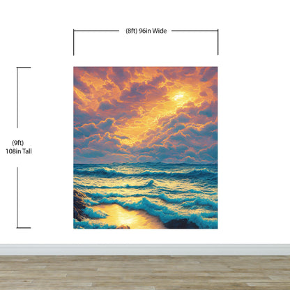 Dramatic Scene of a Sunset Over Blue Ocean Wall Mural Peel and Stick Wallpaper. #6495