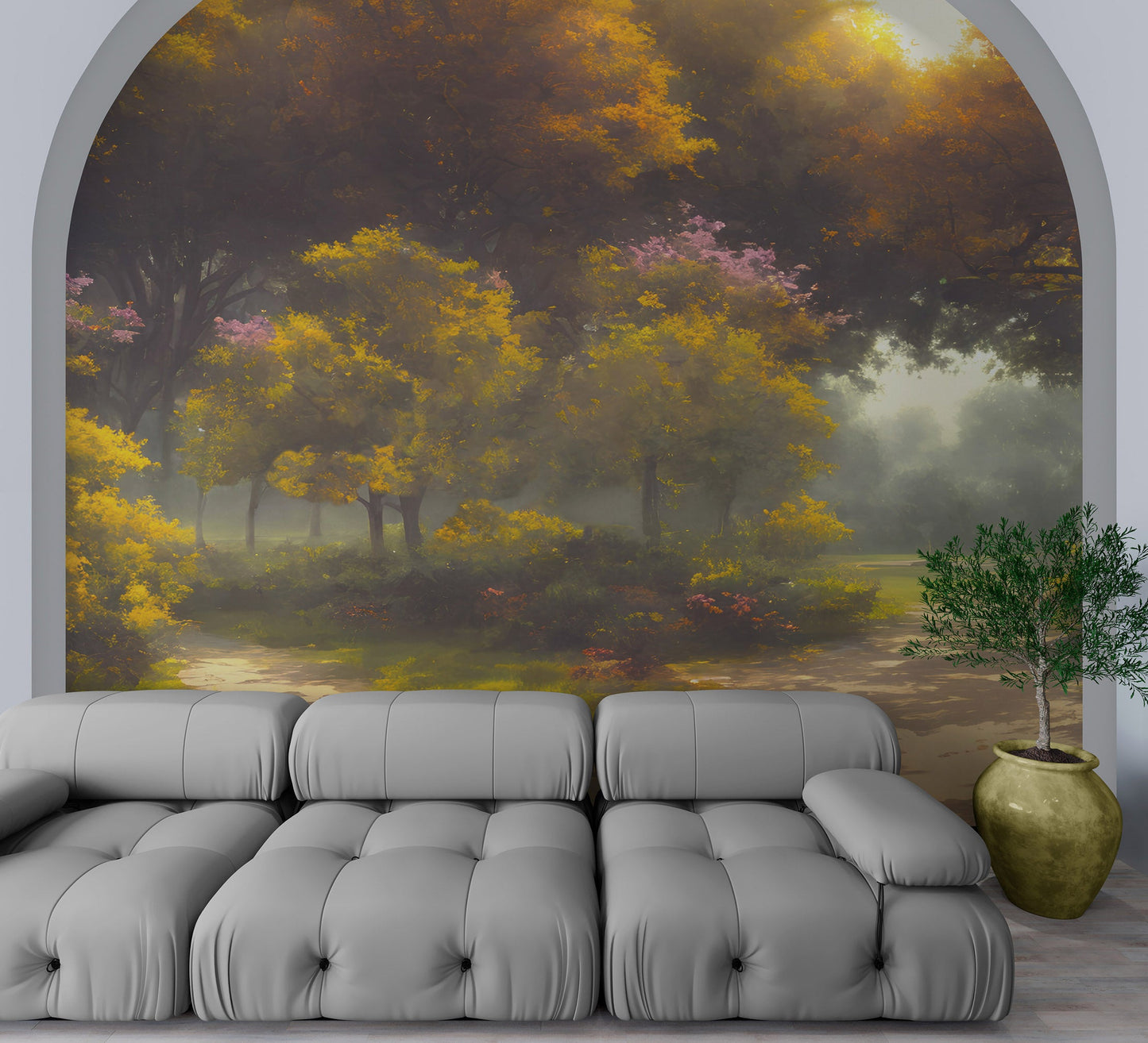 Vintage Trees in Park Wallpaper. Peel and Stick Wall Mural. #6496