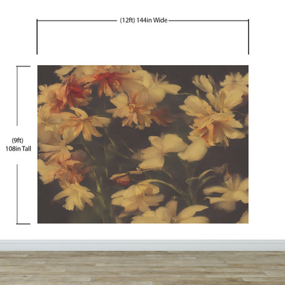 Vintage Dark Background with Yellow Flowers Botanical Wallpaper. #6497