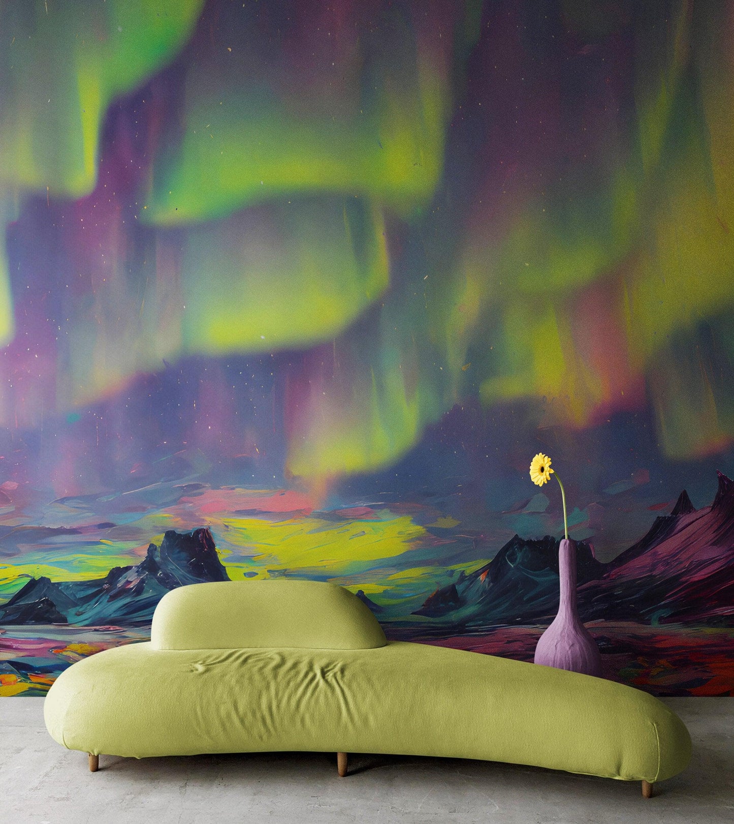 Aurora Borealis Wallpaper, Peel and Stick Wall Mural. Northern Lights Art Painting. Colorful Wallpaper. #6498