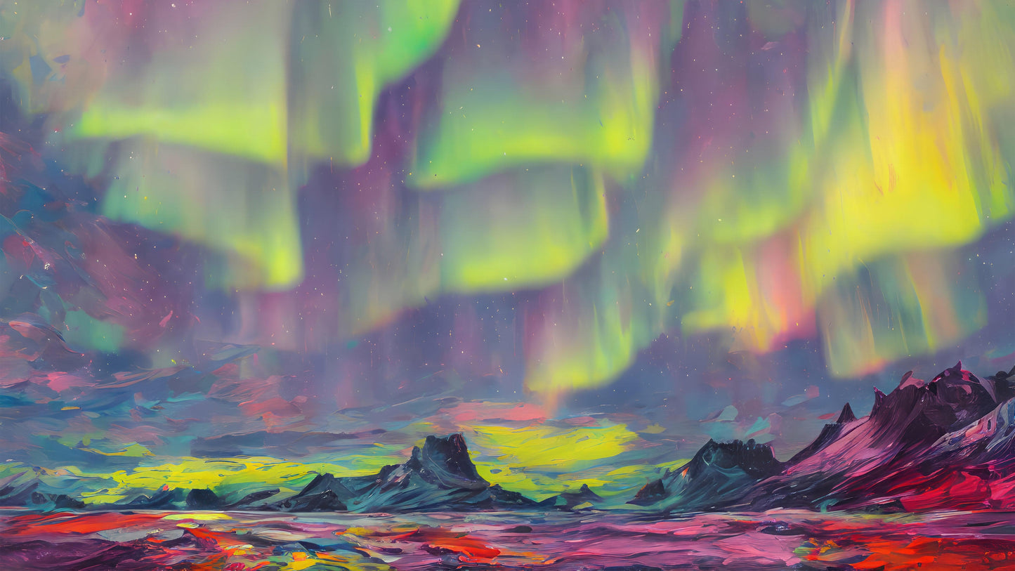 Aurora Borealis Wallpaper, Peel and Stick Wall Mural. Northern Lights Art Painting. Colorful Wallpaper. #6498