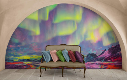 Aurora Borealis Wallpaper, Peel and Stick Wall Mural. Northern Lights Art Painting. Colorful Wallpaper. #6498